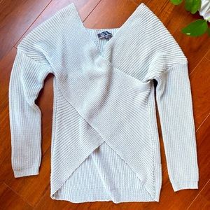 Blue Blush - Gray Cross Front Sweater